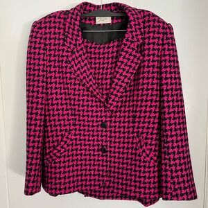Zelda Paris Wool Houndstooth Skirt Suit – Pink & Black Made in France